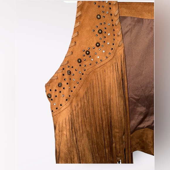 Miss Me Brown Faux Leather Fringe Vest Size Medium - Picture 5 of 5